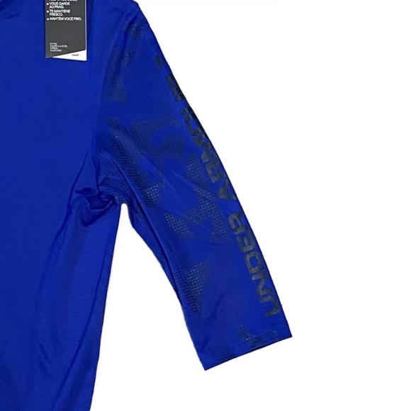 UNDER ARMOUR Shirt Training Heat Gear Fitted Blue Running 3/4 Sleeve Mens Small - Picture 3 of 4